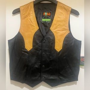 Men's Leather Vest Western Style Black &Mango Color-Genuine Leather - Brand New